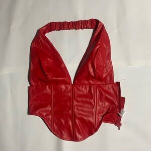 No Vacancy Red Faux Leather Halter Top Size L